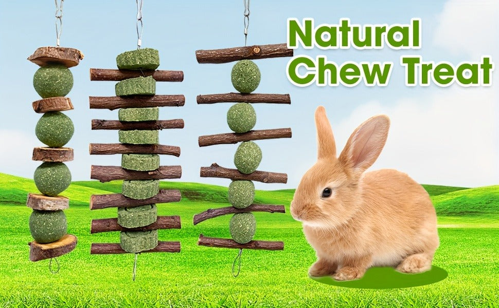 Grass Cake Chew Toys 3pcs – Natural Woven Hay Cake Teeth Grinding Strings for Hamsters, Rabbits & Small Pets
