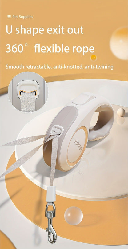 Retractable Dog Leash with 16-Foot Tape, One-Button Lock and Six Champagne, White or Blue Size Options
