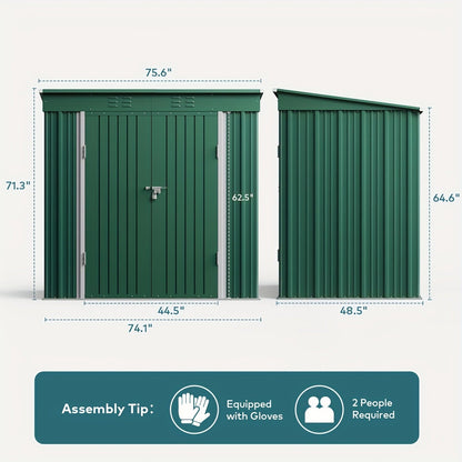 Metal Outdoor Storage Shed with Double or Single Doors in Grey, Green or Brown Checkout Models