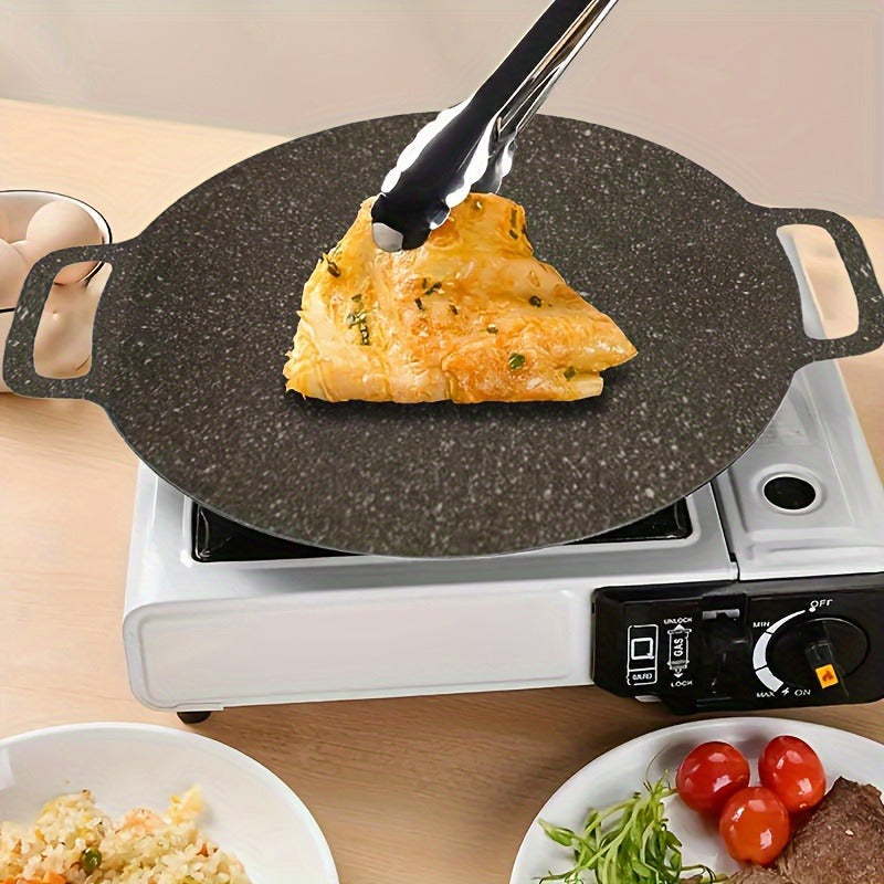 Korean BBQ Grill Pan Cast Iron 3-Piece Set, Non-Stick Portable Fry Pan for Indoor & Outdoor Use, Even Heat