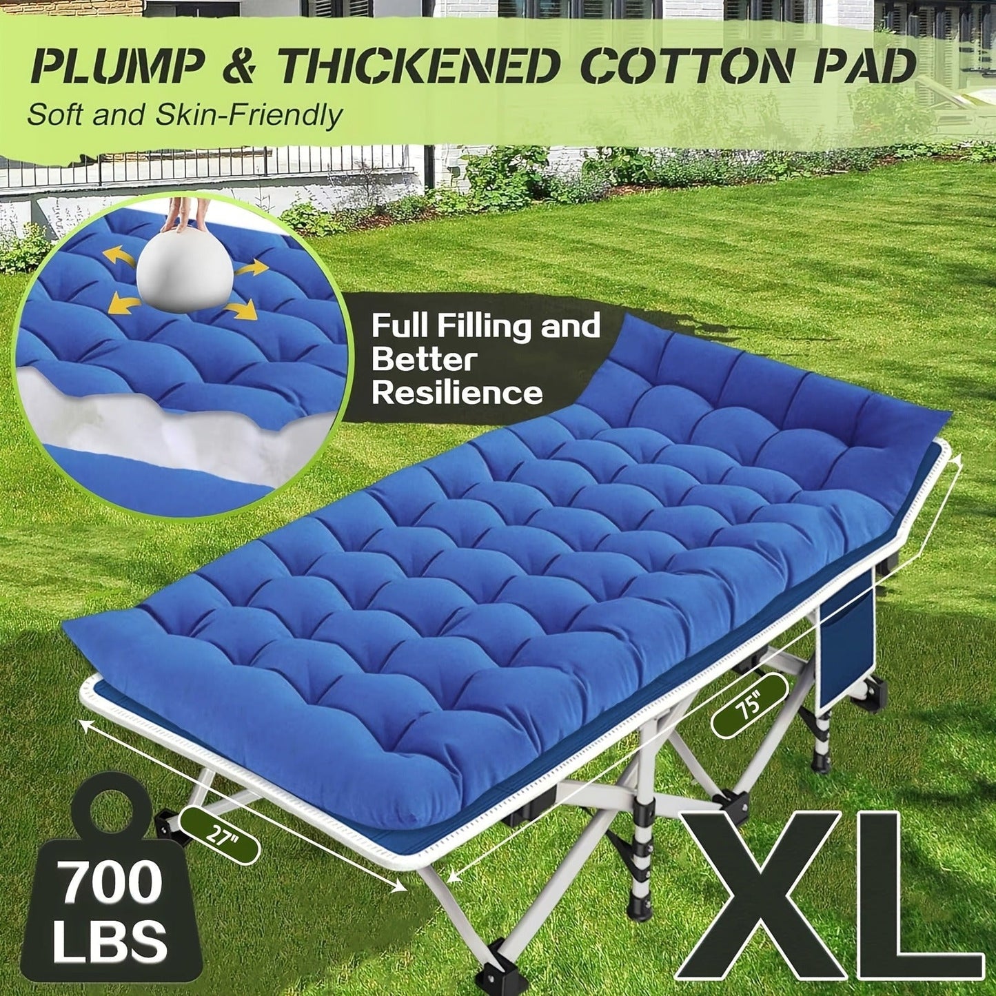 Padded Folding Camping Cot in Standard or XXL Sizes with Blue, Purple, Brown and Two-Pack Options