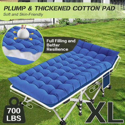 Padded Folding Camping Cot in Standard or XXL Sizes with Blue, Purple, Brown and Two-Pack Options