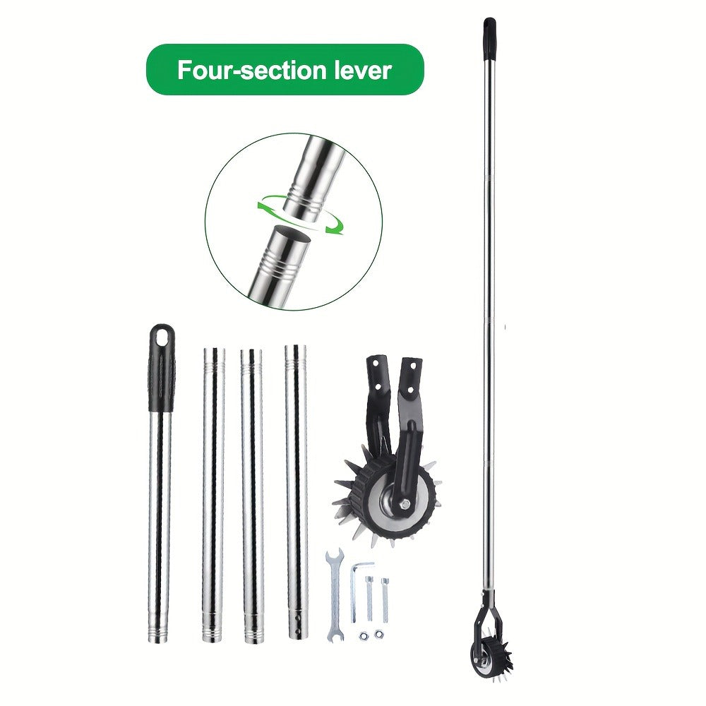 Wheeled Lawn Edger Manual Rotary Trimmer with 3/4-Section Stainless Steel Handle – Walk-Behind Grass Edger for Sidewalk