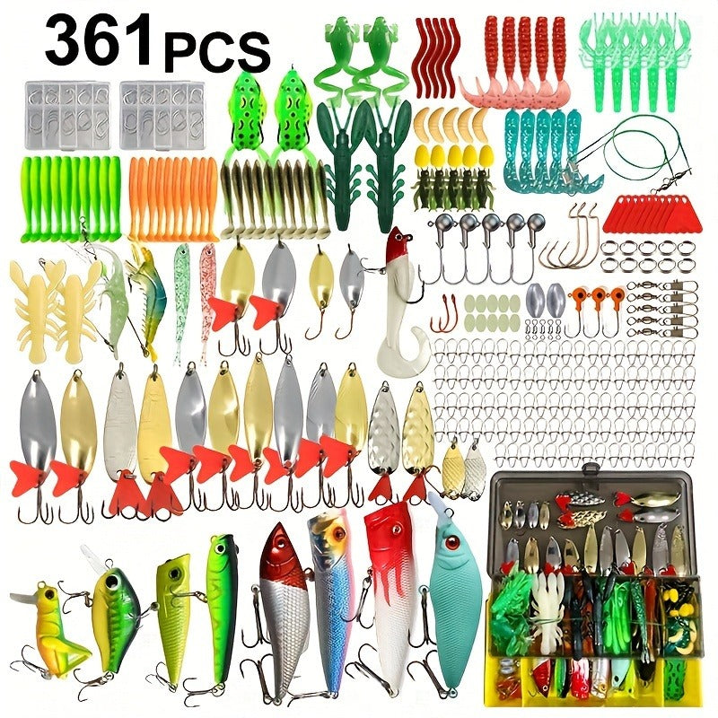 Fishing Lure Set with 110, 252 or 361-Piece Mixed Tackle Options, Hard Baits, Soft Baits, Hooks, Rigs and Storage Box