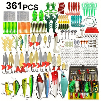 Fishing Lure Set with 110, 252 or 361-Piece Mixed Tackle Options, Hard Baits, Soft Baits, Hooks, Rigs and Storage Box