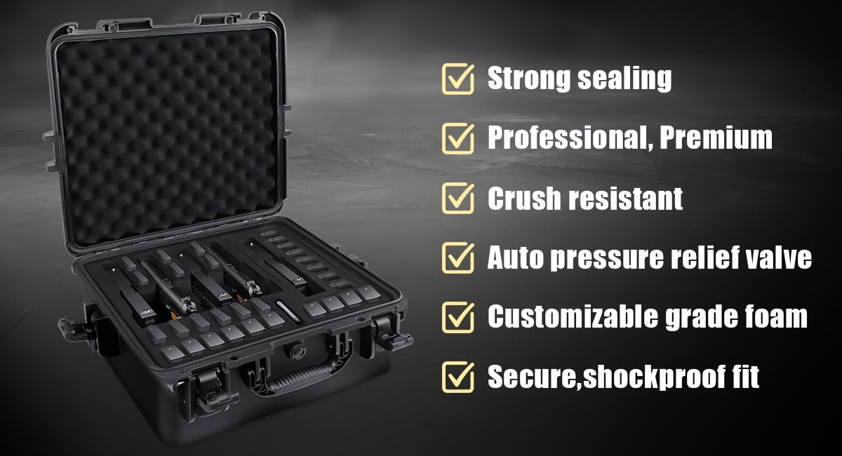 Hard Pistol Case Holds 5 Handguns & 30 Magazines – Lockable Travel Gun Case with Pre-Cut Foam, Silica Gel Canister, ABS Hard Shell