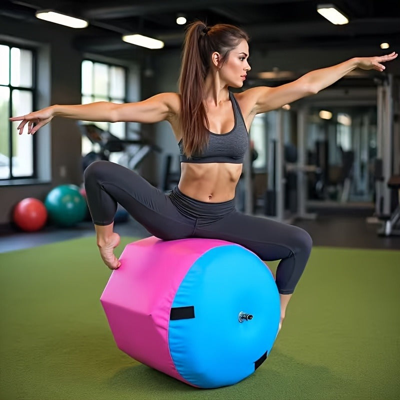 Inflatable Gymnastics Air Barrel Roll with Handle & Air Pump – Circular Air Cushion Tumbling Mat for Home Gym, Yoga