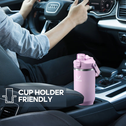 Handled Stainless Steel Tumbler with Flip Straw and Chug Lid, Silicone Boot, Pink or Black-Red Finish