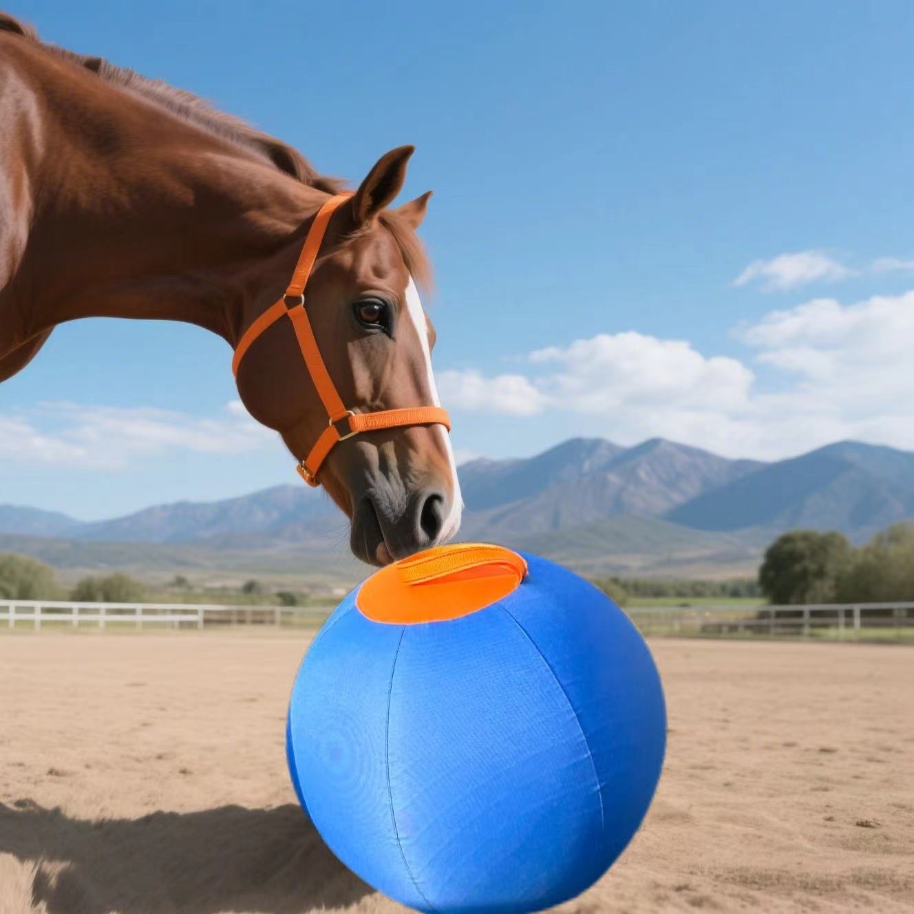 Horse Training Ball 21.7" Anti-Burst Silicone Grazing Ball with Cover & Hanging Belt for Horses Goats Dogs