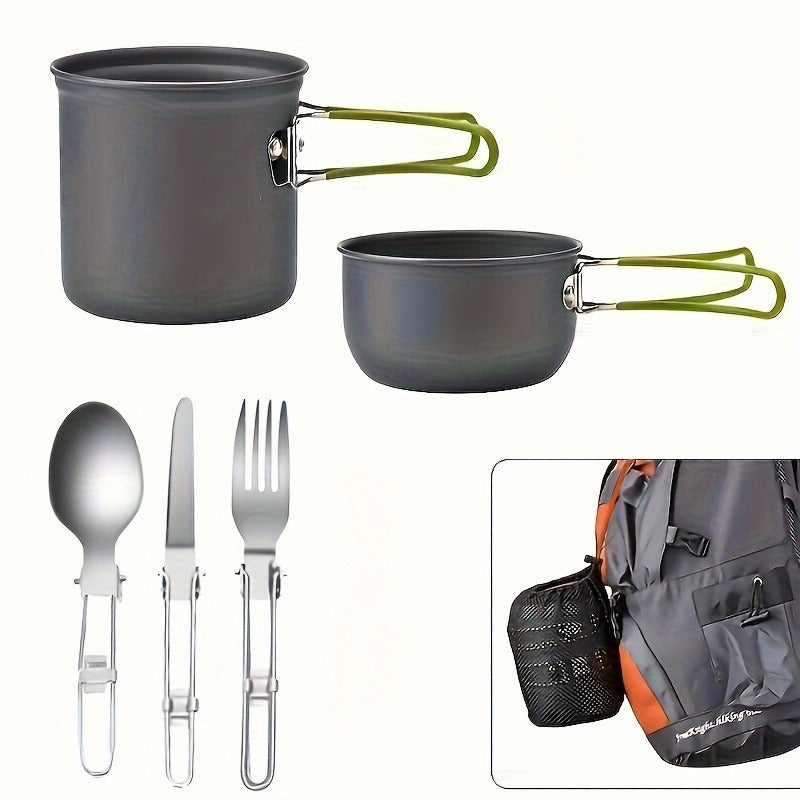 Stainless Steel Camping Cookware Set Portable Outdoor Cooking Pot with Foldable Storage Knives Forks Lightweight Compact for Backpacking