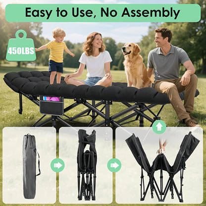 Folding Camping Cot Bed for Adults – Heavy Duty Double Layer Oxford Portable Camp Cot with Soft Pad & Carry Bag for Camping, Beach