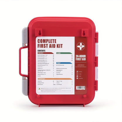 350-Piece First Aid Supply Kit in Clear Double-Layer Hard Case with Red Handle and Tilting Trays