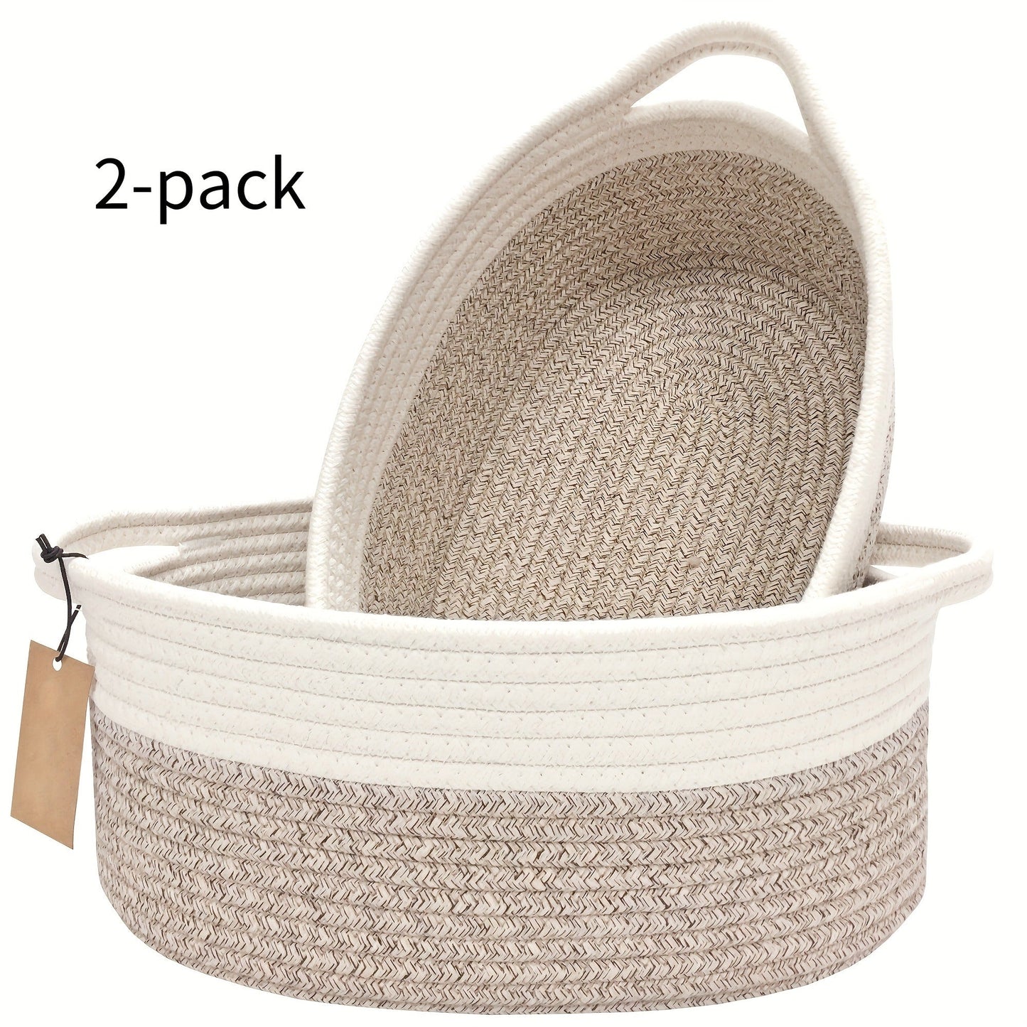 Cotton Rope Storage Baskets with Handles in 2- or 4-Pack Oval Color Options for Shelves and Rooms