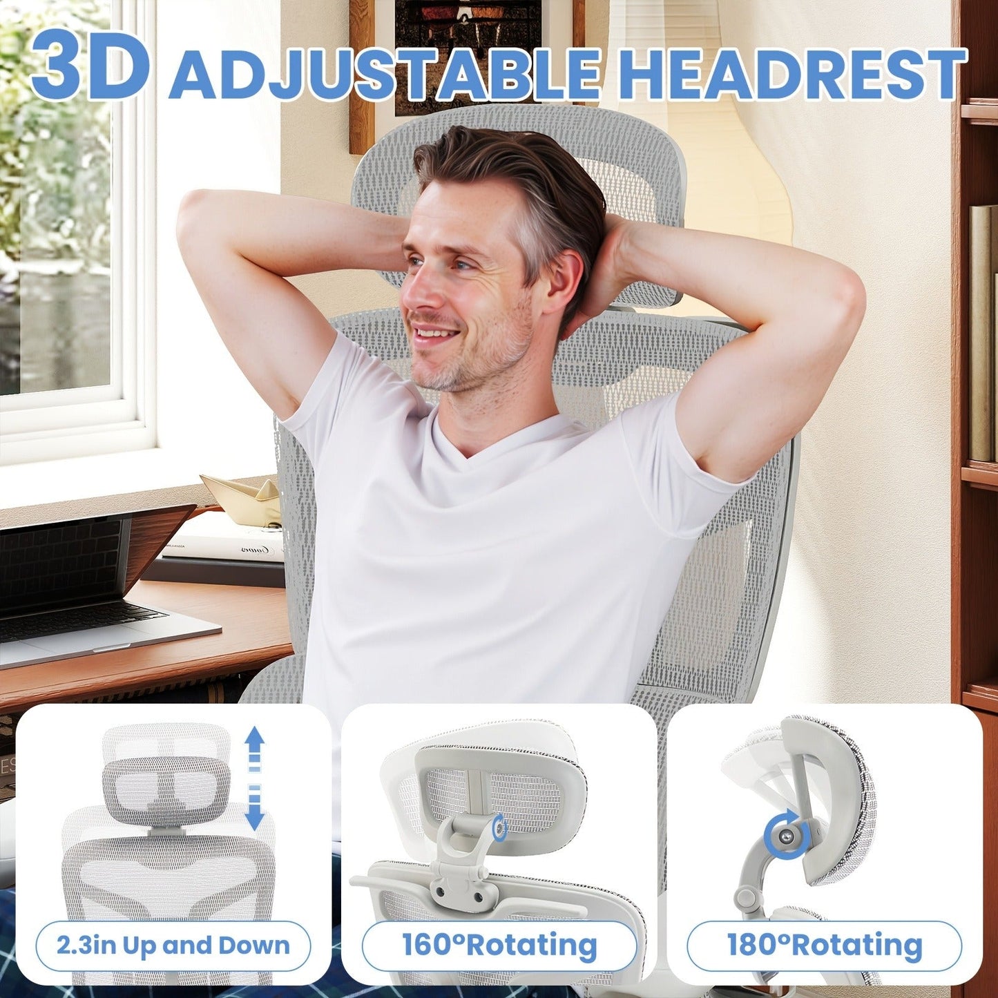 Office Chair High-Back with 6D Adjustable Armrests, Retractable Footrest, Lumbar Section and Swivel Base