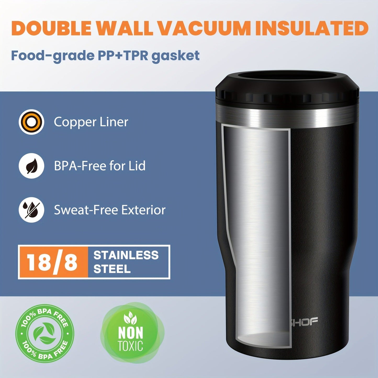 Can Cooler Insulated Stainless Steel 4-in-1 for 12 oz Standard Slim Can & Beer Bottle – Double Wall Sweat-Proof Beer Koozie for Camping