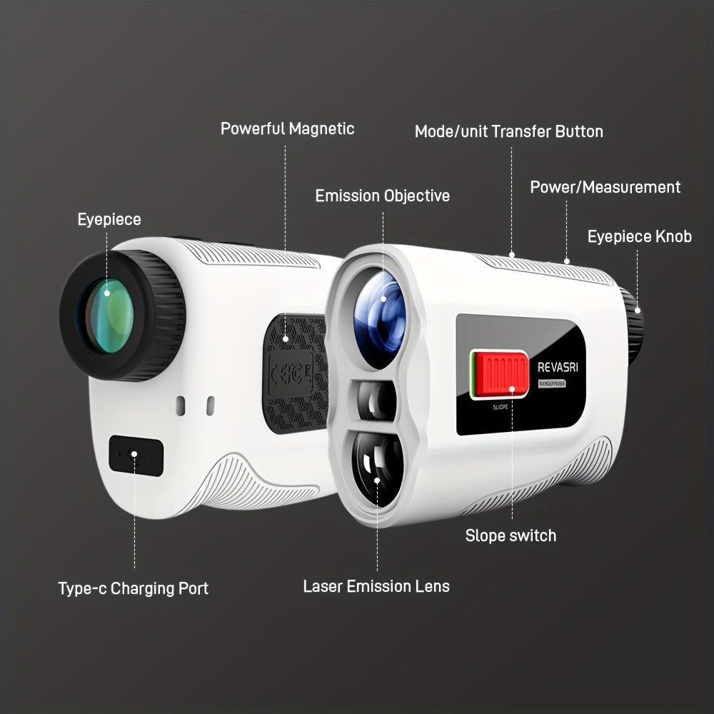 White Golf Laser Rangefinder with 1000-Yard Source Rating, Magnetic Side Panel, Slope Switch and USB-C Charging