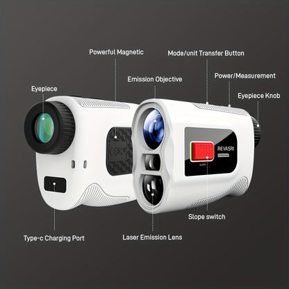 White Golf Laser Rangefinder with 1000-Yard Source Rating, Magnetic Side Panel, Slope Switch and USB-C Charging