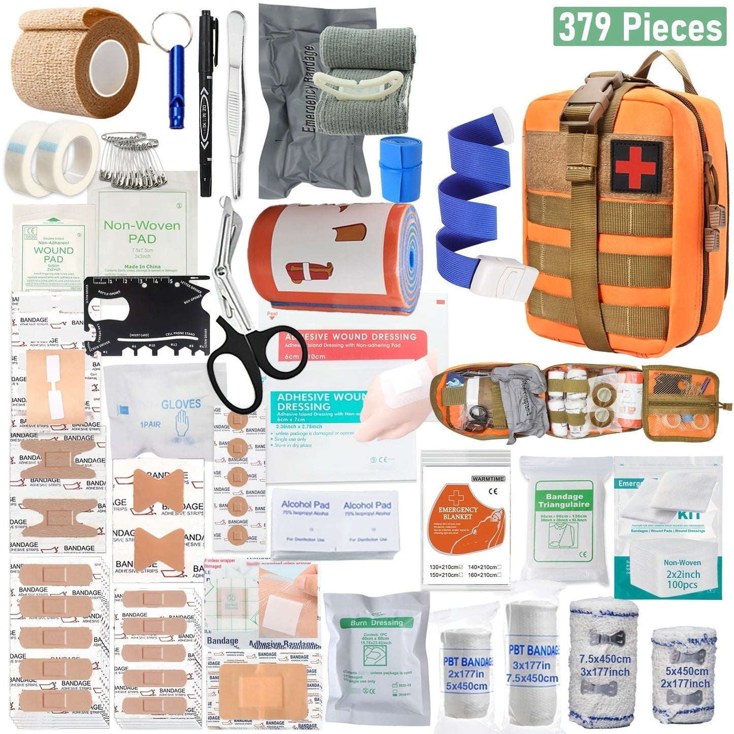 157PCS MOLLE Survival Kit – Outdoor First Aid Emergency Gear for Camping Hiking Adventure Travel Car Home Office School