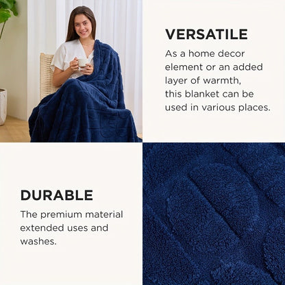 Raised Geometric Throw Blanket in White, Blue or Grey with 40 x 60, 60 x 80 and 80 x 90-Inch Size Options