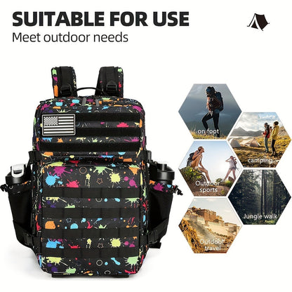 Large Hiking Backpack 45L Fluorescent Tie Dye – Lightweight Daypack for Camping, Travel, Cycling, Fitness & School