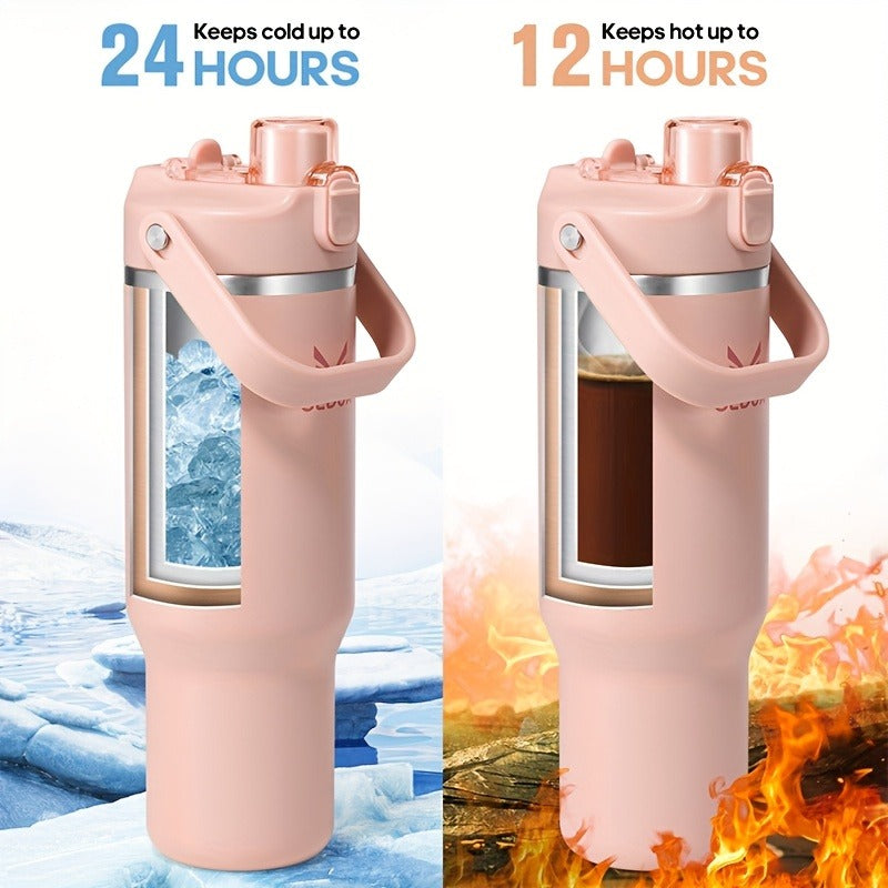 GEDUX Stainless Steel Water Bottle with Handled Lid and Removable Cup in 32oz or 40oz and Nine Styles