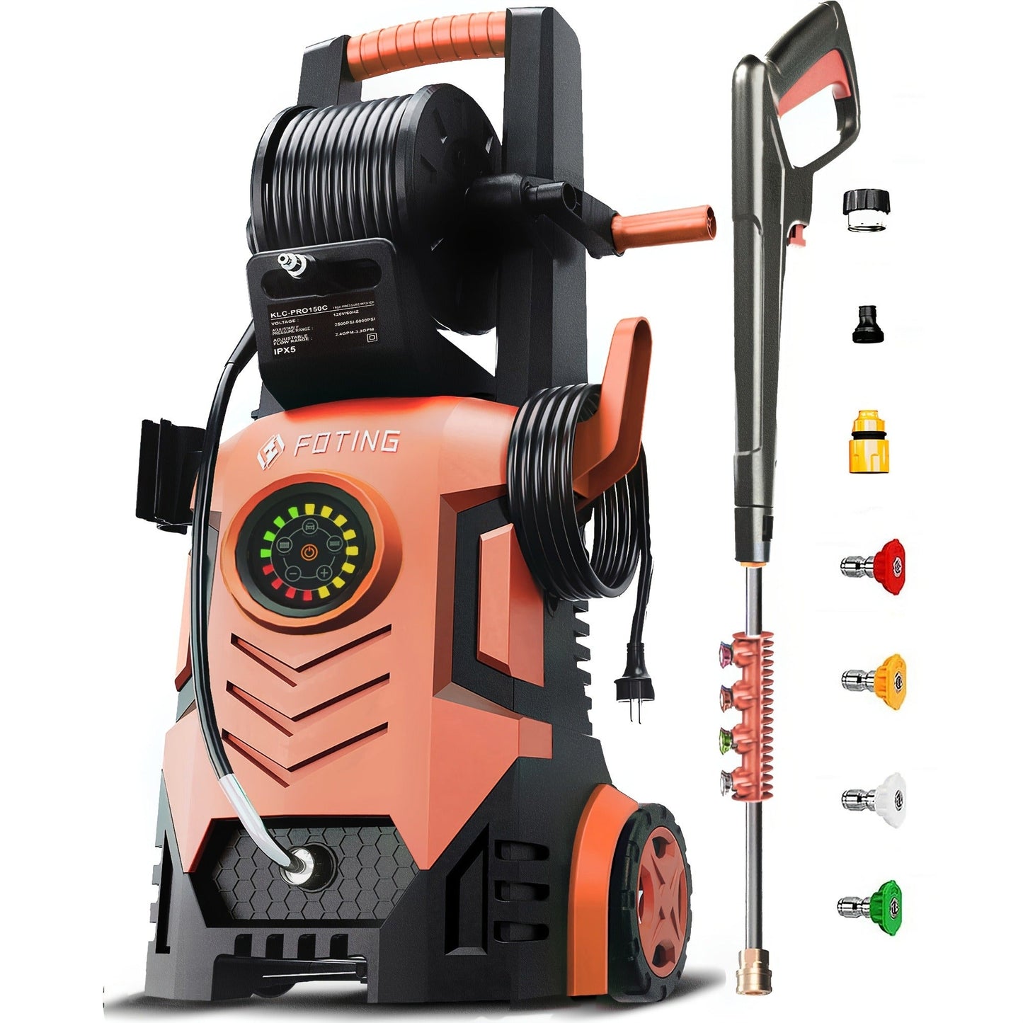 Pressure Washer 5000PSI Electric Power Washer 2.4-3.6GPM Adjustable 8-Level Touch Screen 34" Tall for Garden, Patio and Yard Use