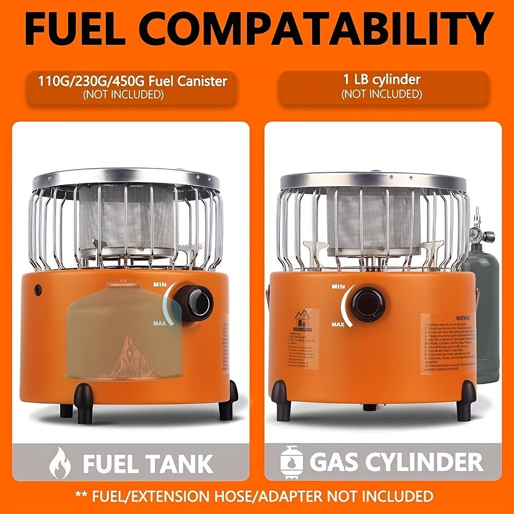Two-in-One Outdoor Propane Radiant Heater and Cooking Stove with Hose, Converter and 7-Inch Orange Body