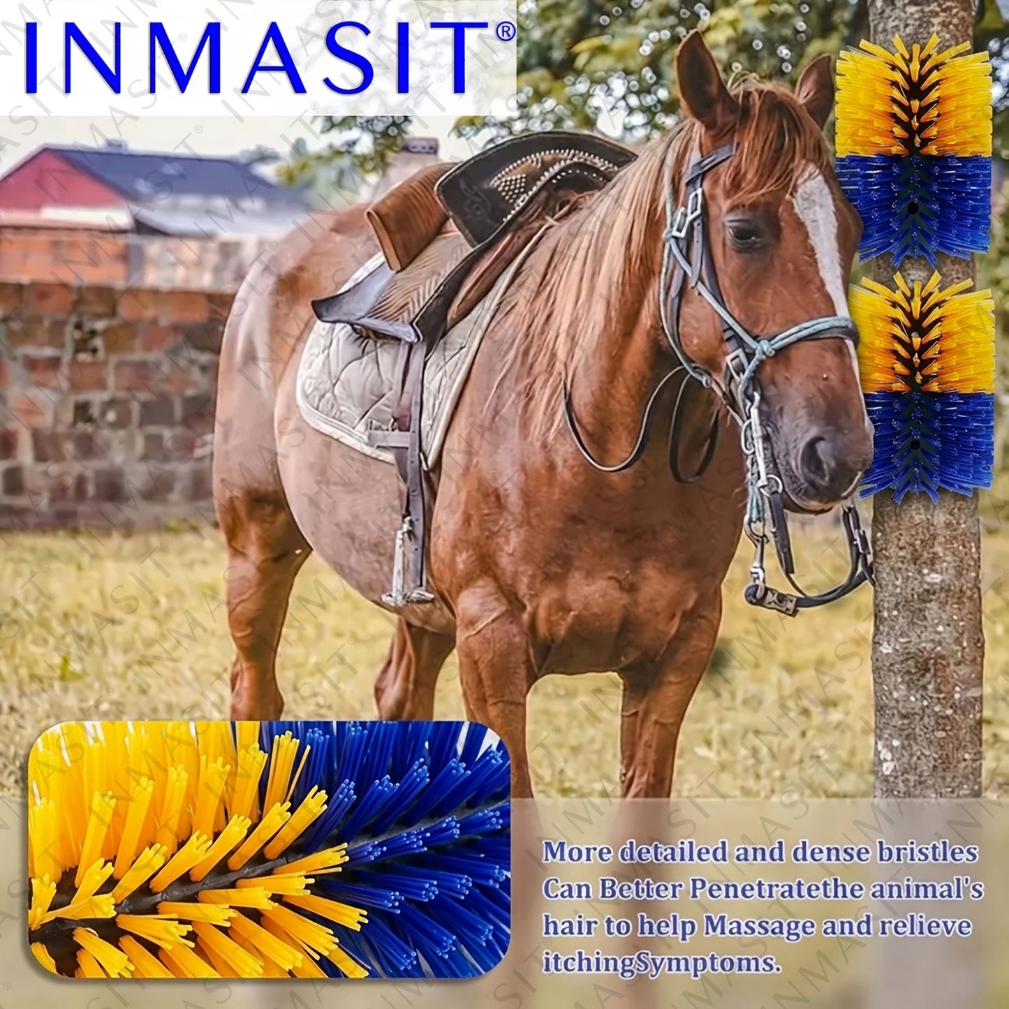 Livestock Grooming Brush Scratcher 8.7" – All-in-One Massage & Itch Relief Tool for Horse, Cow, Goat & Pig | Easy Install with 4 Screws