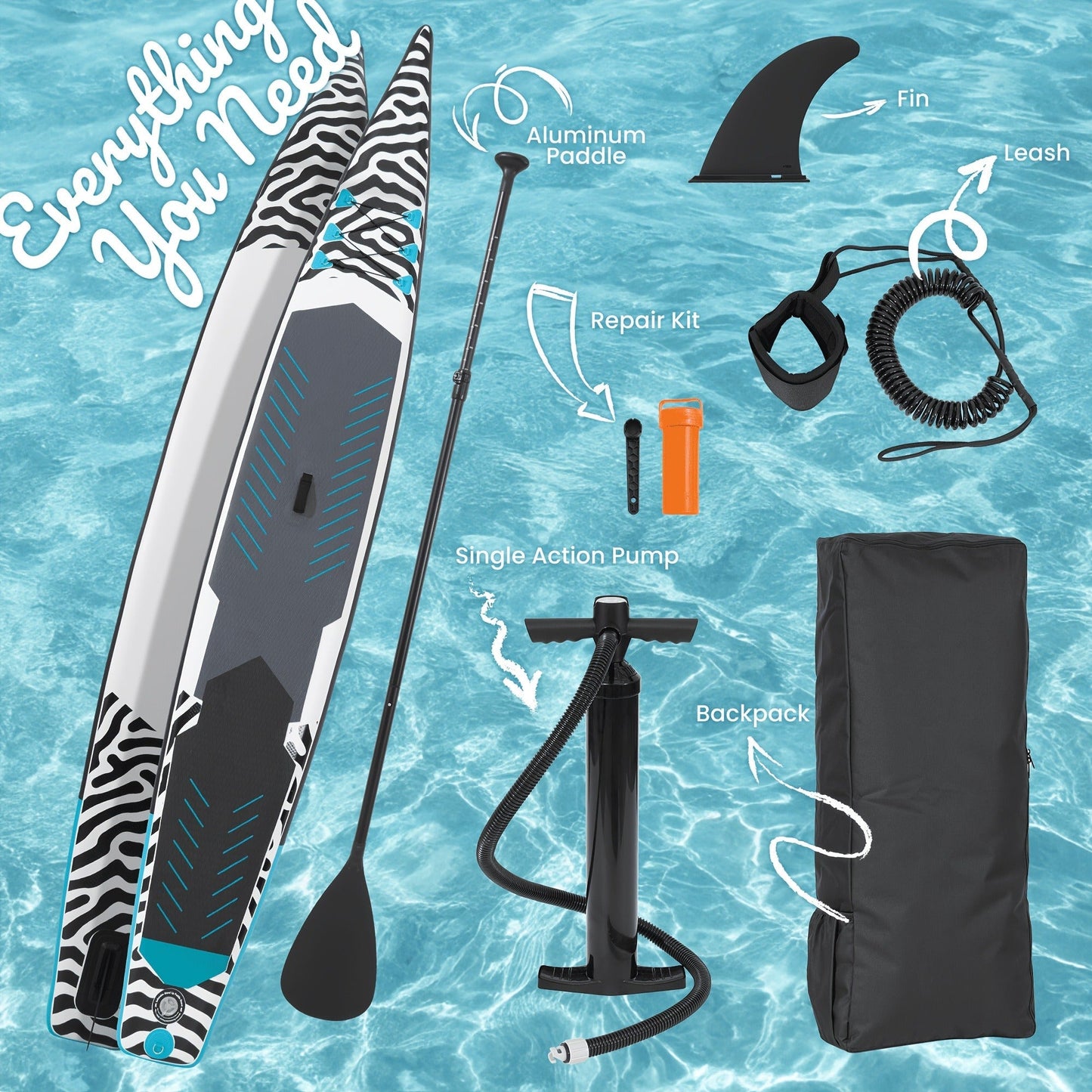 14ft Inflatable Racing Paddle Board SUP with Pump Adjustable Paddle & Backpack – 3D Non-Slip EVA Deck Ultra-Lightweight 23lbs Touring Stand