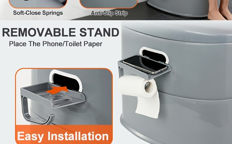 Extra Large Portable Toilet for Adults – Indoor Outdoor Commode with Detachable Inner Bucket & Removable Paper Holder