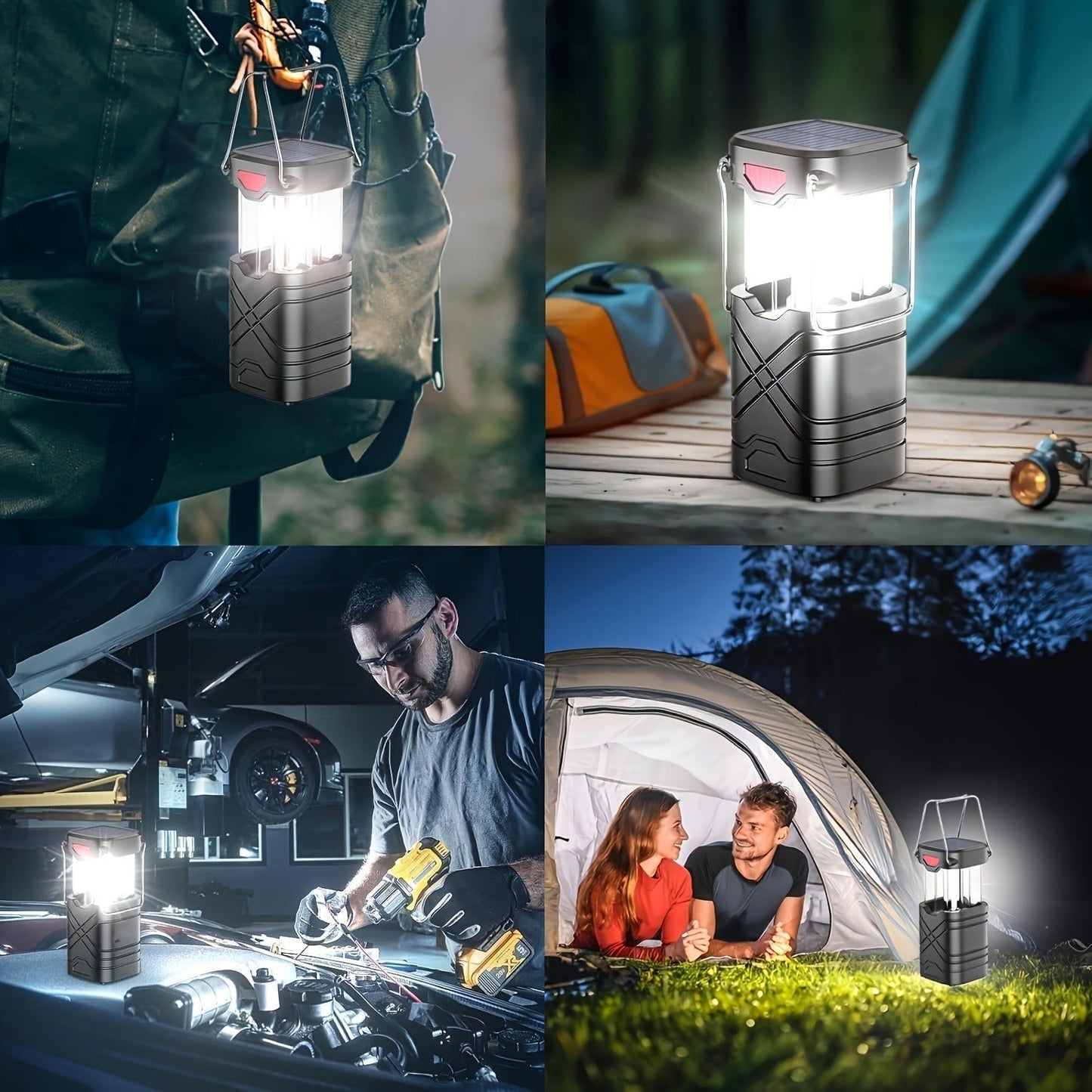 Collapsible Camping Lantern in Four- or Eight-Piece Packs with Solar Panel, USB Charging and Three Power Methods