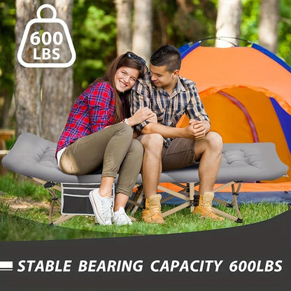 Folding Camping Bed with Carry Bag and No-Pad or Mattress Checkout Options Labeled 450, 500 or 600 lb