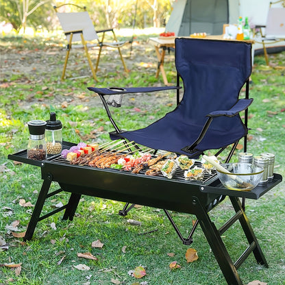 Set of Two Folding Camping Chairs with Cup Holders, Carry Bags, 82 cm Back Height and Black, Navy, Blue, Green or Red Options