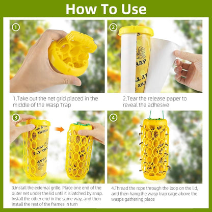 Wasp Trap Outdoor Hanging Reusable Yellow Jacket Trap Carpenter Bee Hornet Catcher with Sticky Bait for Garden Patio Outside