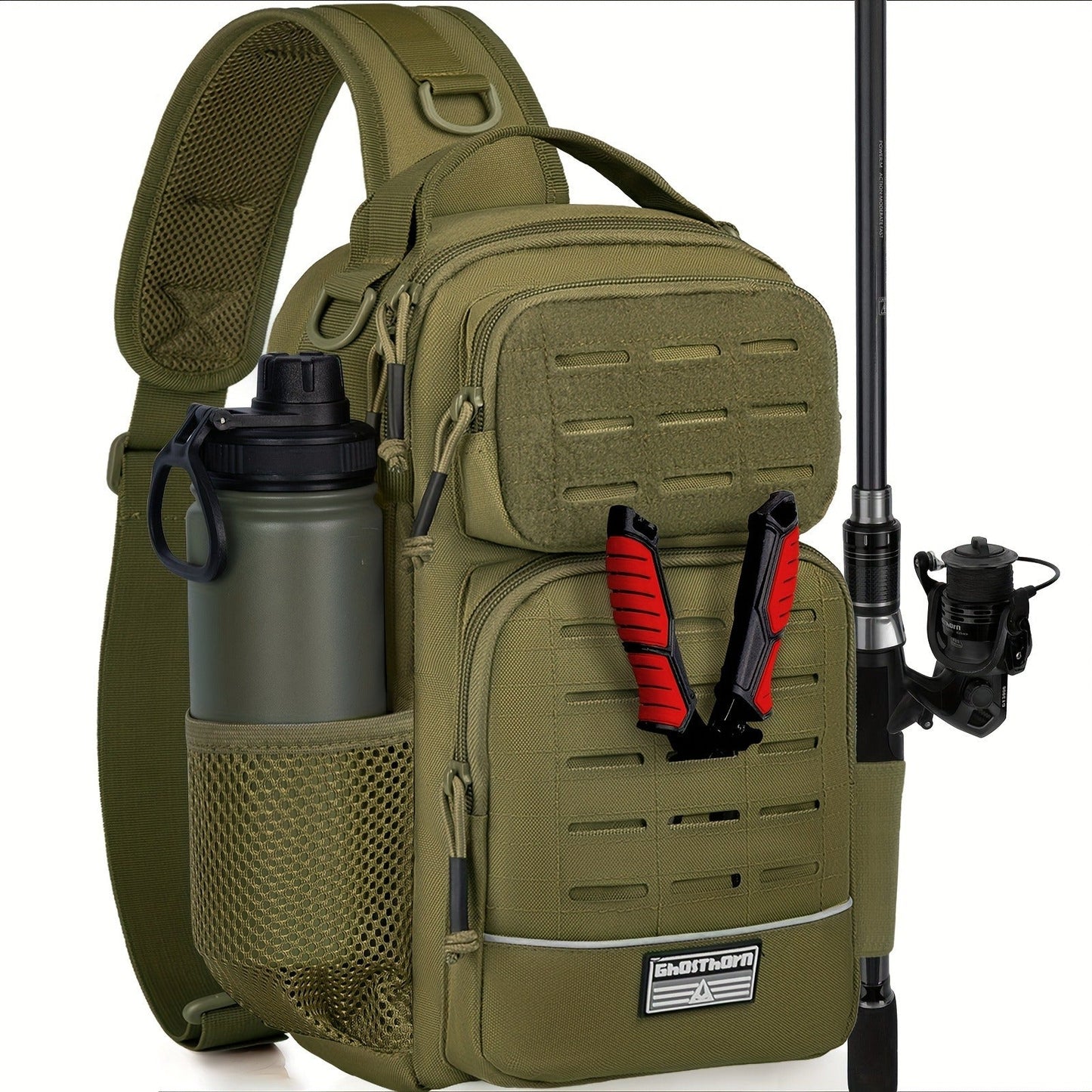 Camouflage Fishing Shoulder Bag with Zipper – Tactical Outdoor Gear Bag for Fishing Tackle, Hunting & Camping, Multi-Pocket Crossbody Bag