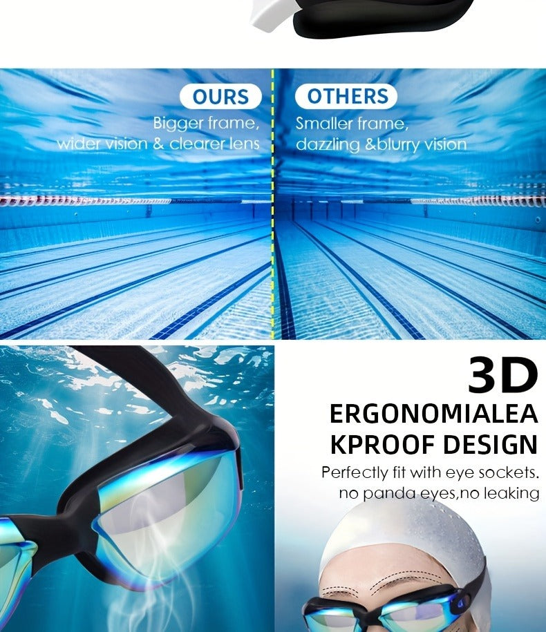 Two-Pack Mirrored Swim Goggles with Adjustable Split Straps and Black-White or Red-Blue Color Sets