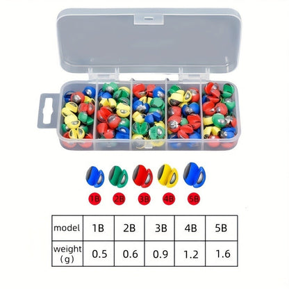 Fishing Sinkers 100pcs Rubber Coated Split Shot – 5 Sizes 1B-5B Detachable Round Mouth Lead Weights, Mixed Colors