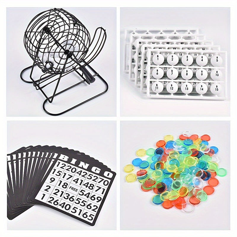 Bingo Game Set Metal Cage Lottery Machine Vintage Desktop Bingo Caller Kit for Family Game Night Party Adults Kids Birthday Holiday