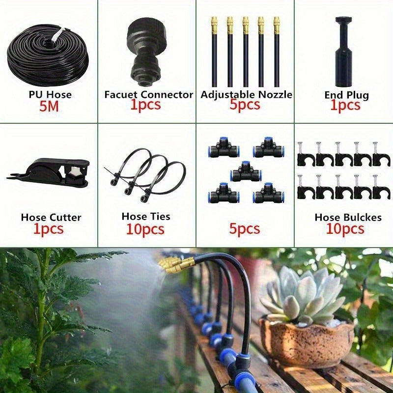 Drip Irrigation Kit Automatic Watering System Garden Sprinkler Misting Atomization Hose 5m, 20m