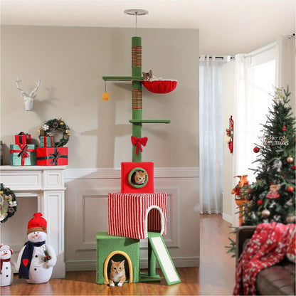 90-107.9-Inch Floor-to-Ceiling Cat Tree with Four Platforms, Tension Post and Five Style Options