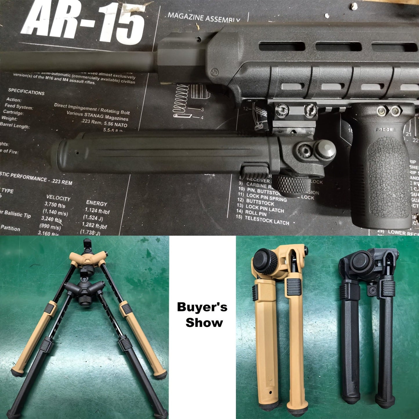 M-LOK Bipod Lightweight Aluminum Alloy Foldable Adjustable Rifle Bipod for Hunting Shooting AR15 M4 Tactical Rifle Non-Slip Rubber Feet