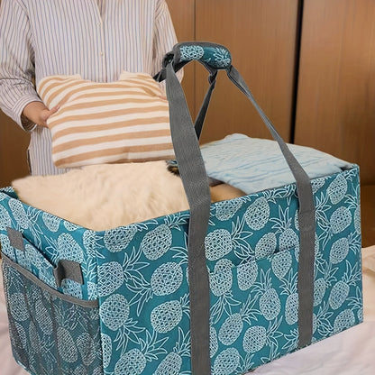 Oversized Canvas Tote Bag with Foldable Body, Multiple Pockets and Black or Pineapple Print