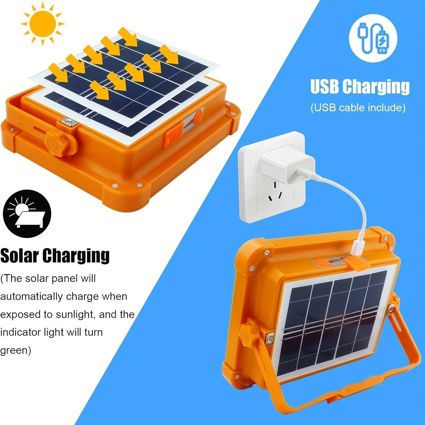 Magnetic Solar Work Light with Hook – 6500 Lumen LED Camping Light, Adjustable Brightness, Solar & USB-C Dual Charging, 6 Modes