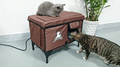 Heated Cat House 3-in-1 with Removable Warming Pad, Elevated Cat Bed for Indoor & Outdoor Cats, Chew-Resistant Cord, Double Door Cat Cave