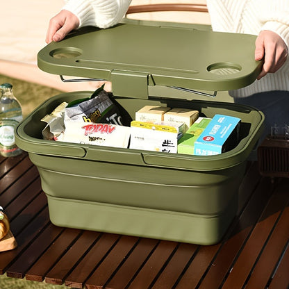 Picnic Basket Foldable with Detachable Table – Large Capacity Portable Camping Storage Basket with Handle