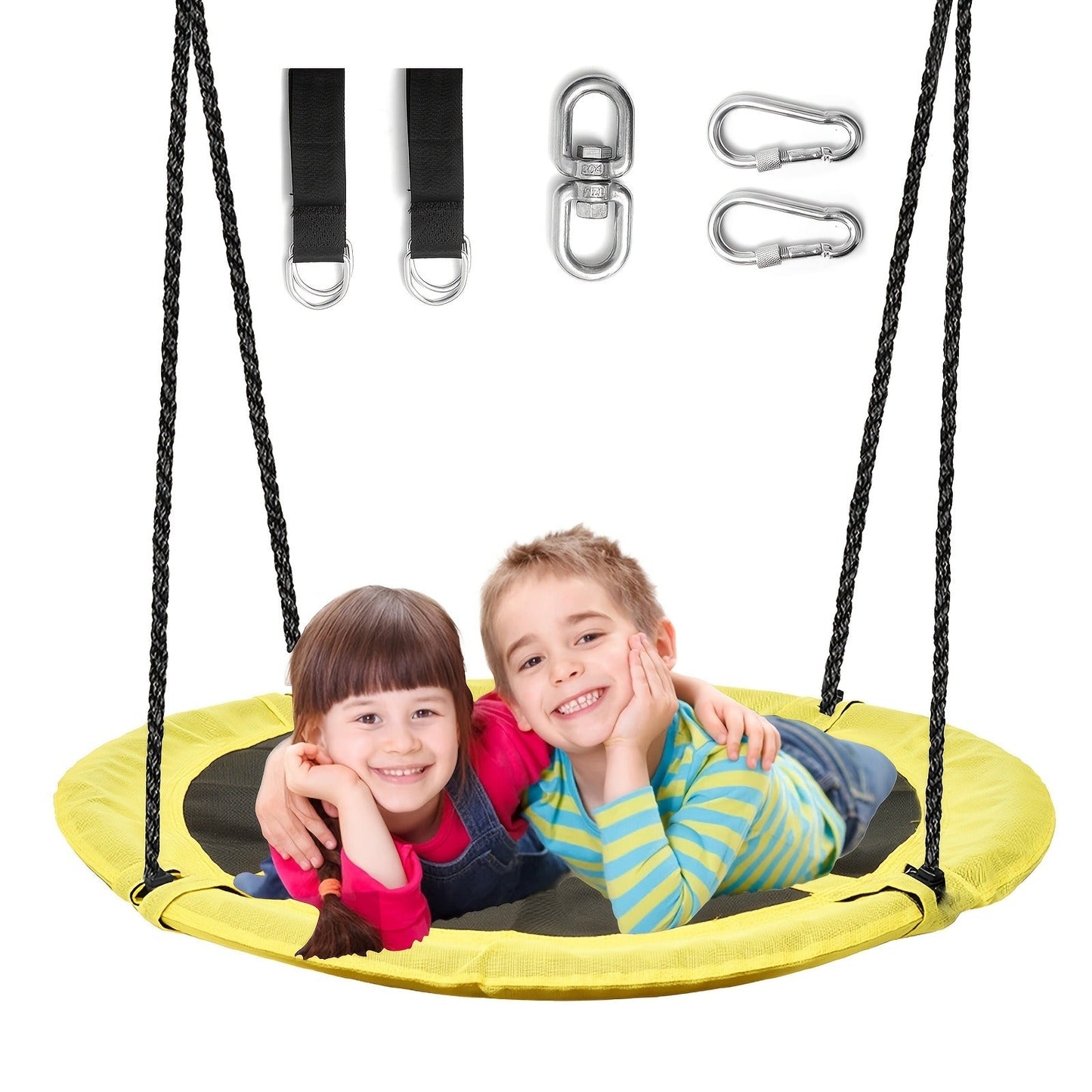 Saucer Tree Swing 43 Inch 360 Degree Rotating Flying Saucer Swing with Swivel Hanging Straps Adjustable Ropes Round Spinner Swing for Tree