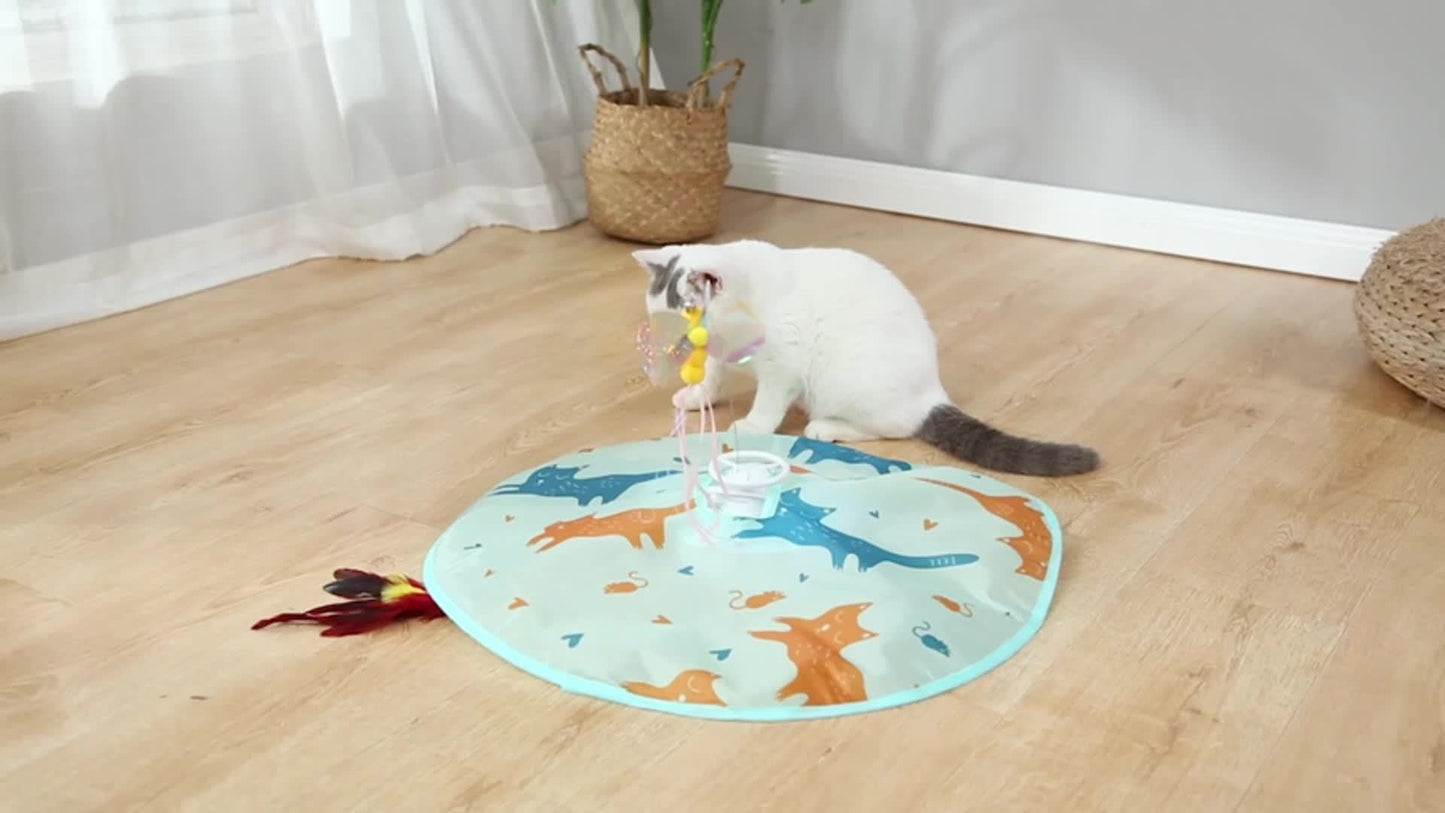 Interactive Cat Toy Electric Motion Activated 2-in-1 Rotating Butterfly & Feather Wand – USB Rechargeable 1200mAh Auto Shut-Off 3 Speed