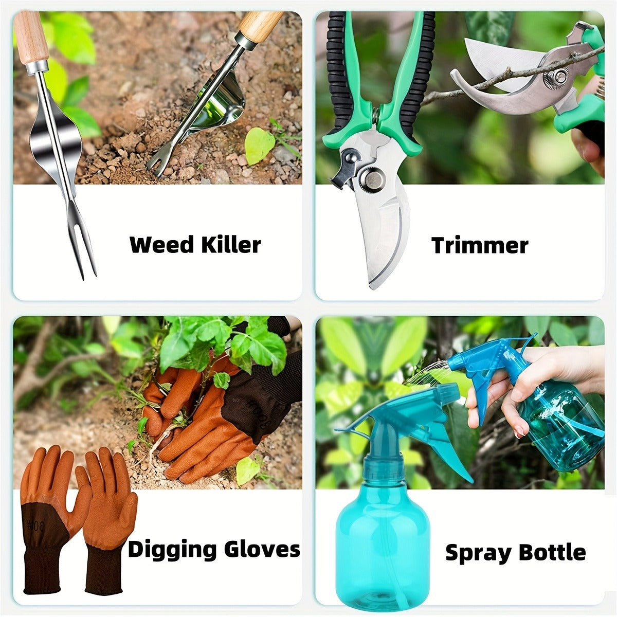 Gardening Kit 9-Piece with Gloves & Carry Bag | Heavy Duty Rust-Resistant Garden Tool Set Trowel Weeder Pruner Rake | Planting Gift
