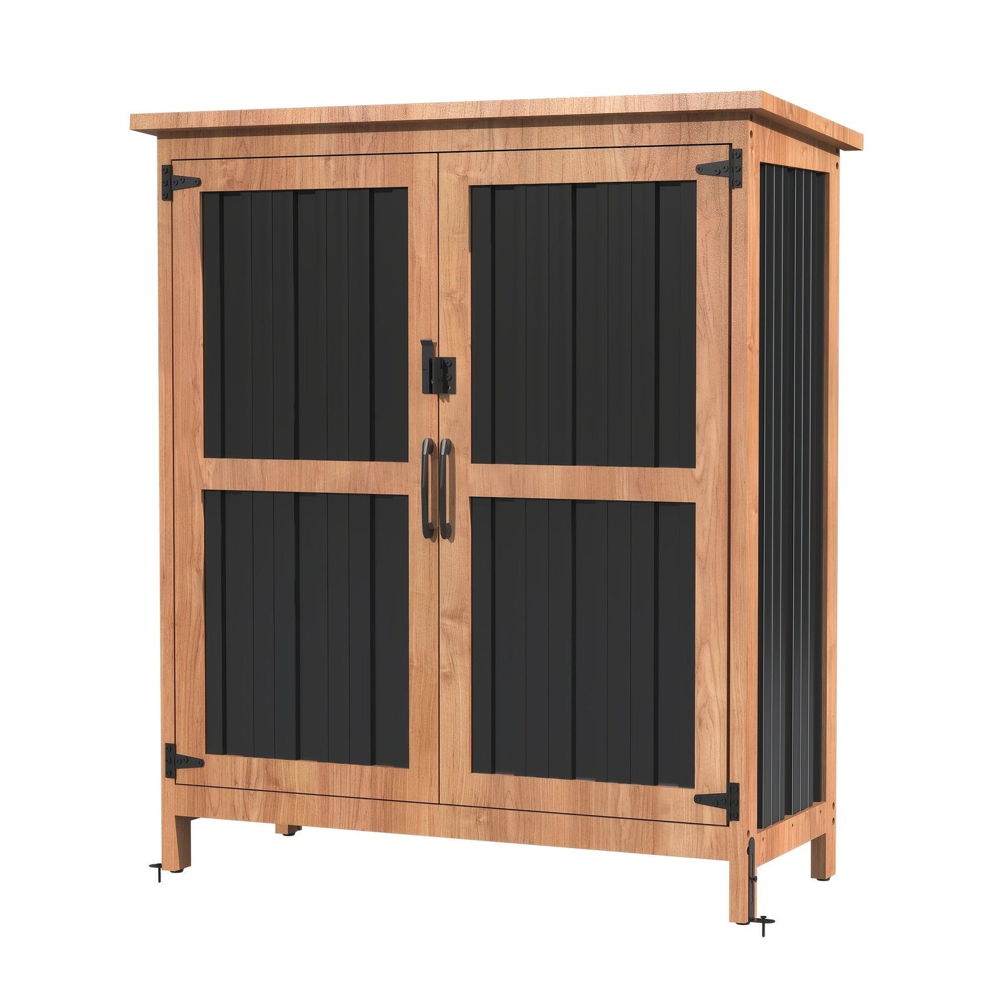 Metal Outdoor Storage Cabinets with Shelf-Equipped Tall or Low Models and 3 x 2 x 4.6 Ft Shed Option