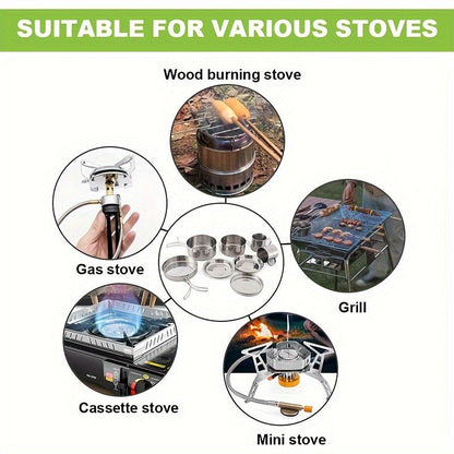 Stainless Steel Camping Cookware Set 8 Piece with Pots Pans Plates Cups and Handles – Lightweight Outdoor Cooking Kit for Camping Hiking